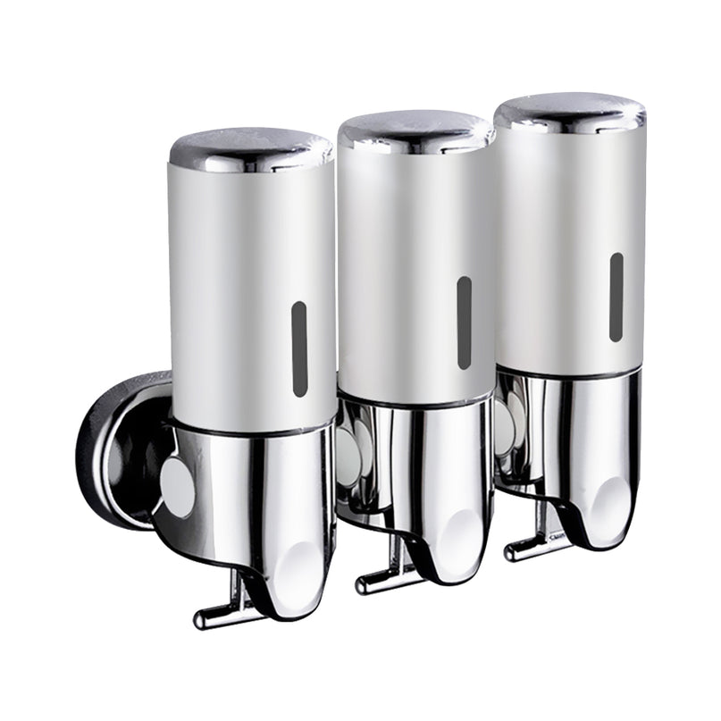 3 Bottles Bathroom Shower Soap Dispenser Silver-2029387262189506560