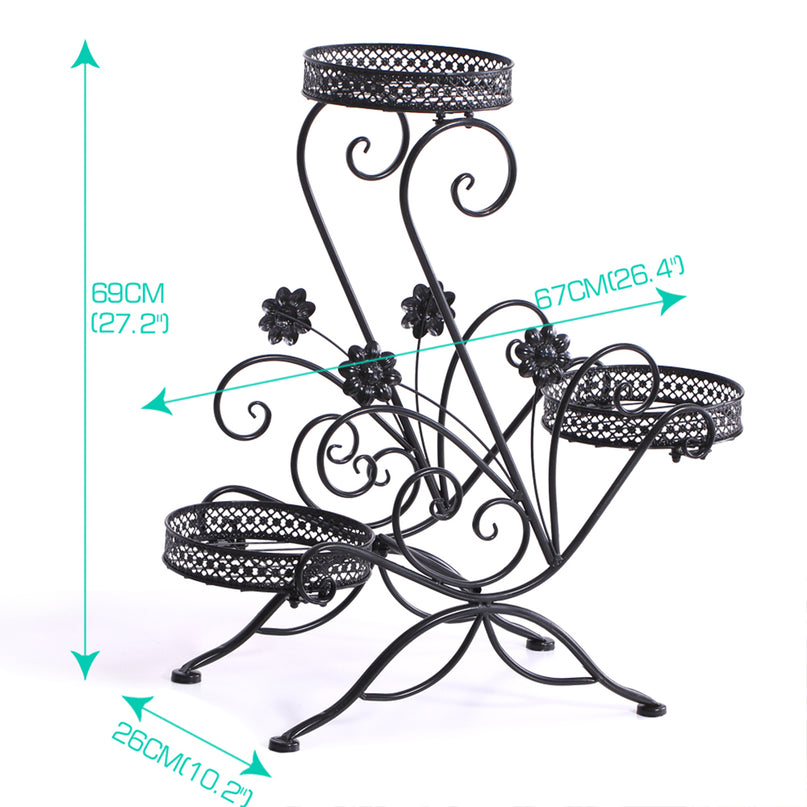 Levede Plant Stand Outdoor Indoor Metal Black-2018816658419879938