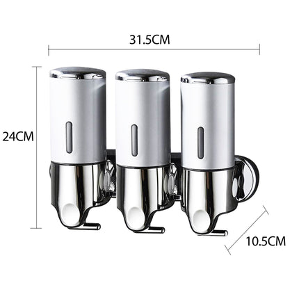 3 Bottles Bathroom Shower Soap Dispenser Silver-2029387262189506562