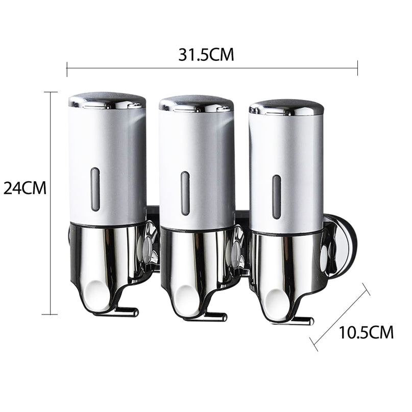 3 Bottles Bathroom Shower Soap Dispenser Silver-2029387262189506562