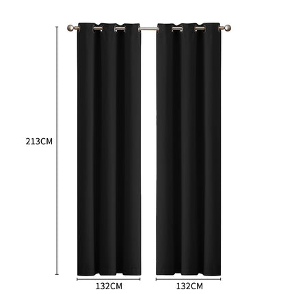 2x Blockout Curtains Panels 3 Layers Black-2018816668368769026