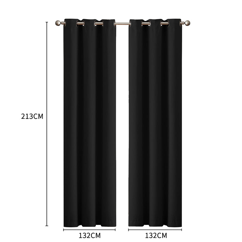 2x Blockout Curtains Panels 3 Layers Black-2018816668368769026