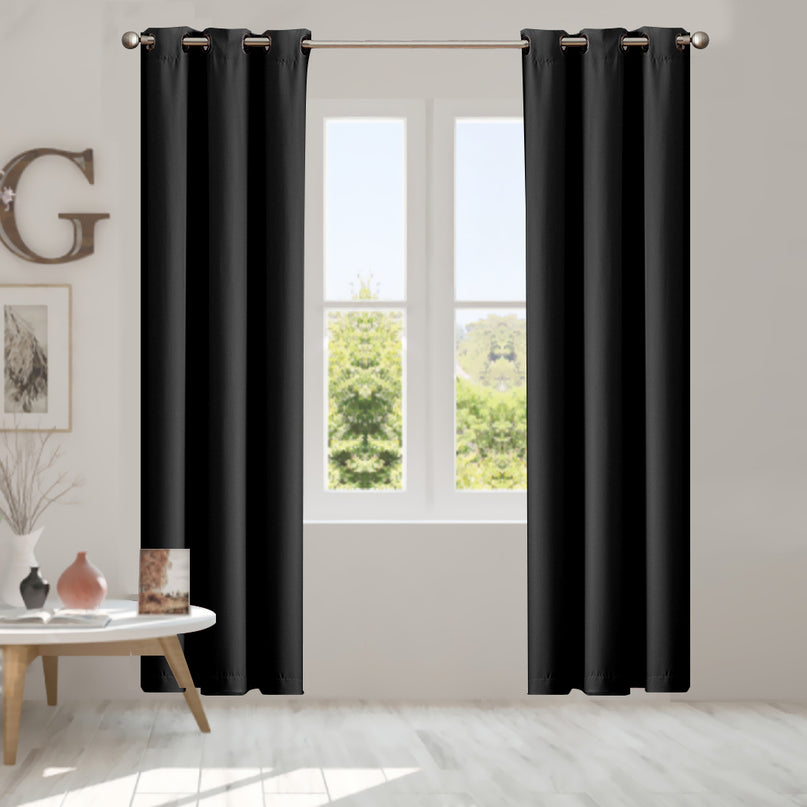 2x Blockout Curtains Panels 3 Layers Black-2018816668368769031