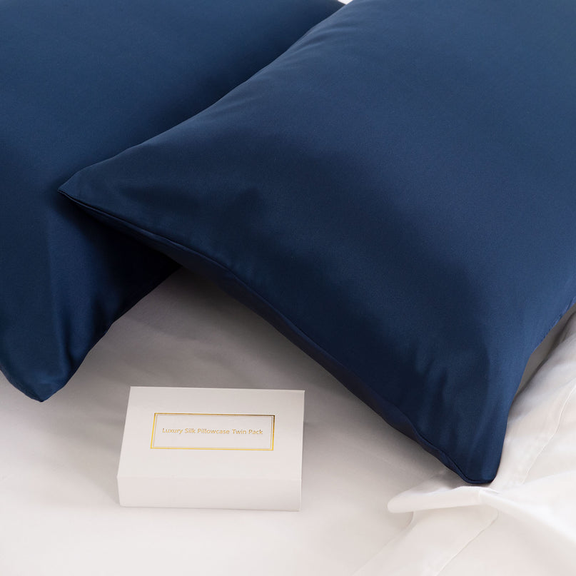 MULBERRY SILK PILLOW CASE TWIN PACK - SIZE: 51X76CM - NAVY-1951134812869890051