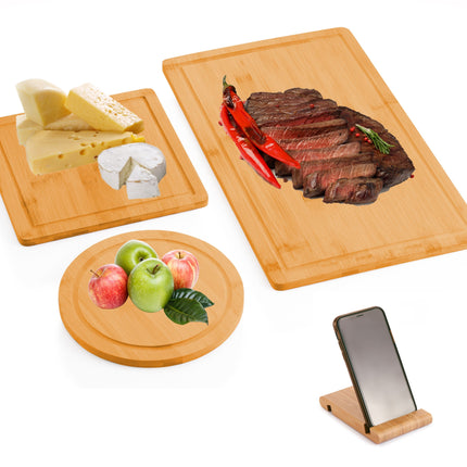 CARLA HOME 3 Pieces Bamboo Cutting Board with Juice Groove and Mobile Holder included for Home Kitchen-1992735302468374528