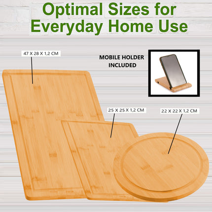 CARLA HOME 3 Pieces Bamboo Cutting Board with Juice Groove and Mobile Holder included for Home Kitchen-1992735302468374529