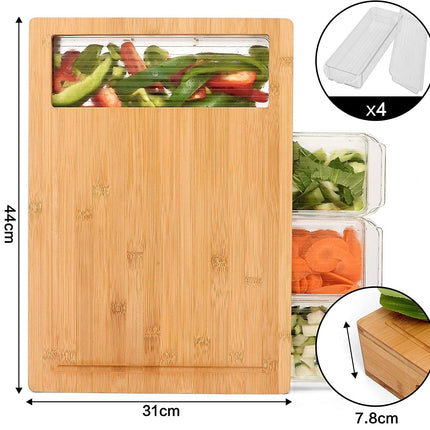 CARLA HOME Large Bamboo Cutting Board and 4 Containers with Mobile Holder gift included for Home Kitchen-1992735302866833411