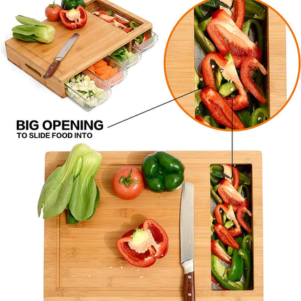 CARLA HOME Large Bamboo Cutting Board and 4 Containers with Mobile Holder gift included for Home Kitchen-1992735302862639106