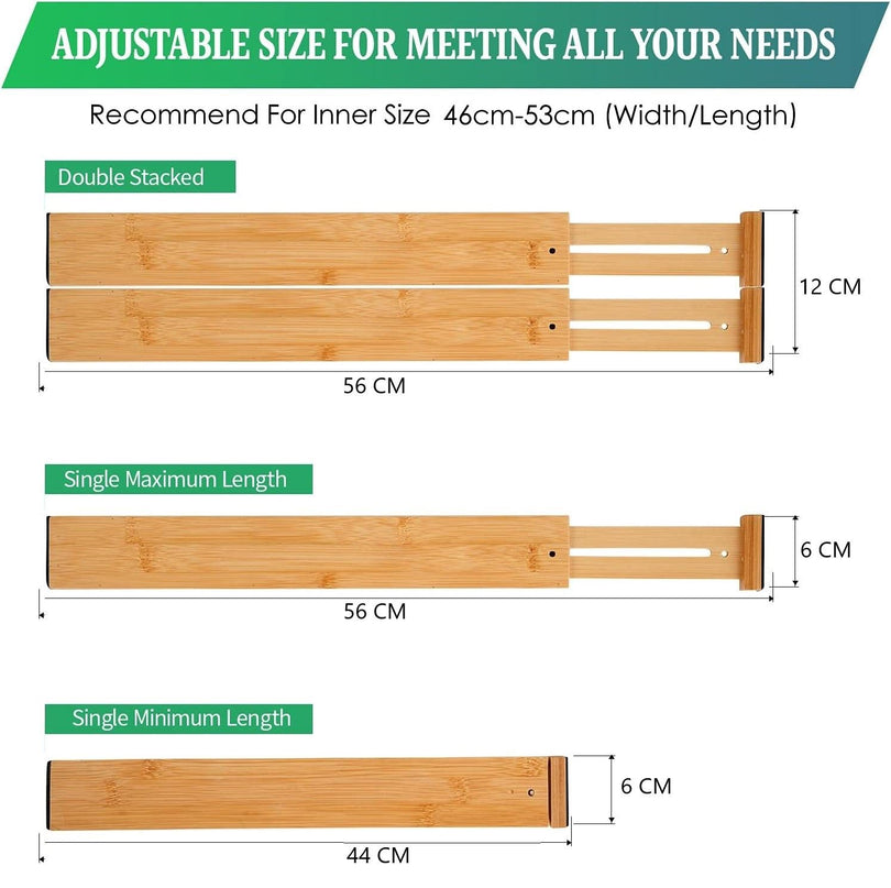 CARLA HOME  4 Pack Bamboo Adjustable Kitchen Drawer Dividers (Large, 44-55 cm)-1978962236802207750
