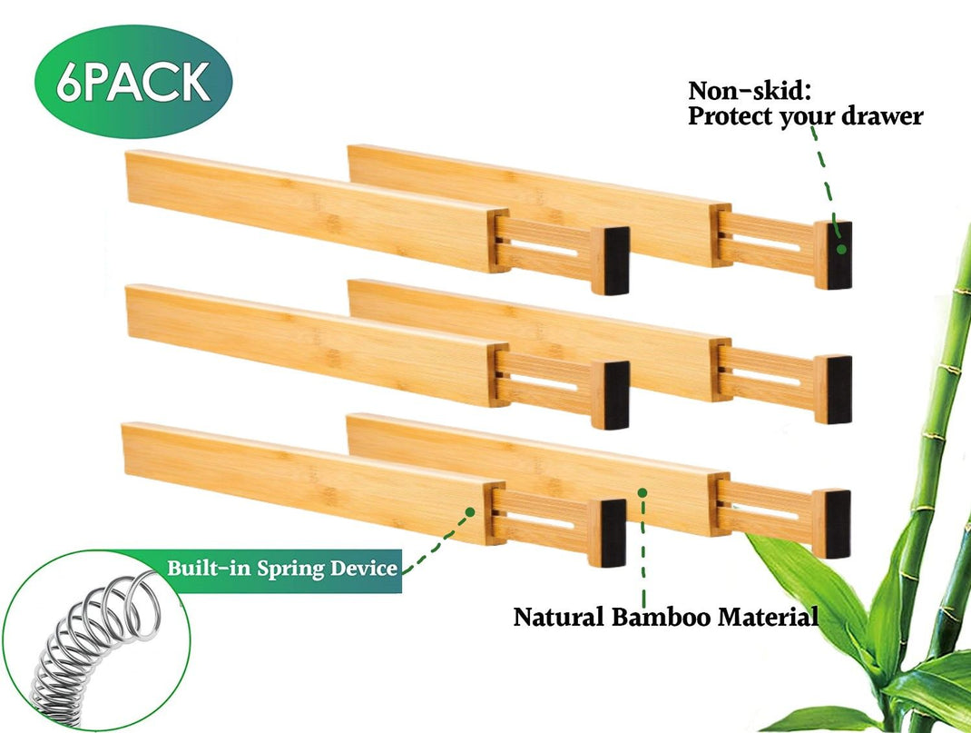 CARLA HOME  6 Pack Bamboo Adjustable Kitchen Drawer Dividers (Large, 44-55 cm)-1978962237007728643