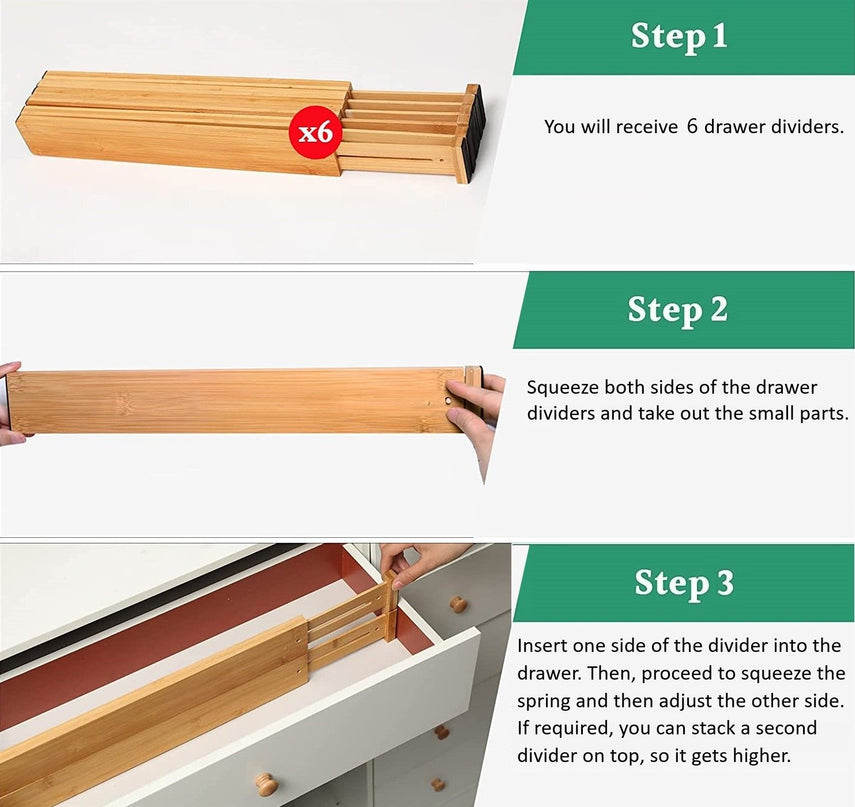 CARLA HOME  6 Pack Bamboo Adjustable Kitchen Drawer Dividers (Large, 44-55 cm)-1978962237007728647