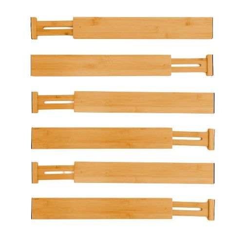 CARLA HOME  6 Pack Bamboo Adjustable Kitchen Drawer Dividers (Large, 44-55 cm)-1978962237007728648