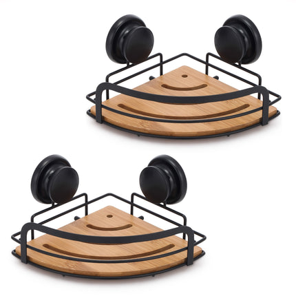 CARLA HOME  2 Pack Round Bamboo Corner Shower Caddy Shelf Basket Rack with Premium Vacuum Suction Cup No-Drilling for Bathroom and Kitchen-1992735302111858688