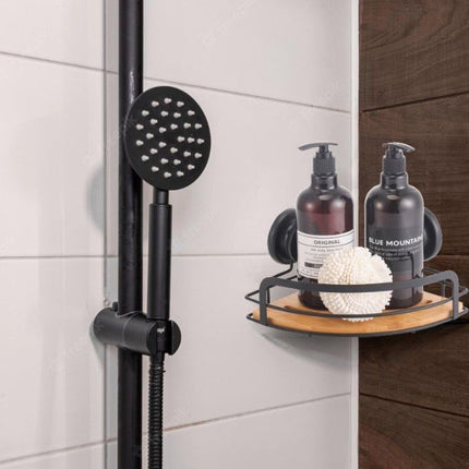 CARLA HOME  2 Pack Round Bamboo Corner Shower Caddy Shelf Basket Rack with Premium Vacuum Suction Cup No-Drilling for Bathroom and Kitchen-1992735302111858689