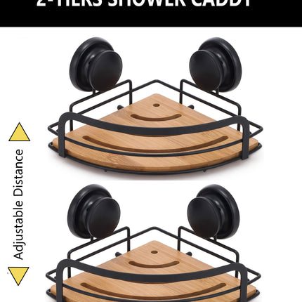 CARLA HOME  2 Pack Round Bamboo Corner Shower Caddy Shelf Basket Rack with Premium Vacuum Suction Cup No-Drilling for Bathroom and Kitchen-1992735302111858690