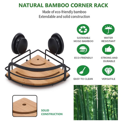 CARLA HOME  2 Pack Round Bamboo Corner Shower Caddy Shelf Basket Rack with Premium Vacuum Suction Cup No-Drilling for Bathroom and Kitchen-1992735302111858694
