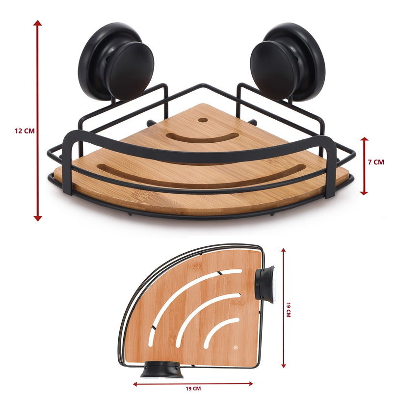 CARLA HOME  2 Pack Round Bamboo Corner Shower Caddy Shelf Basket Rack with Premium Vacuum Suction Cup No-Drilling for Bathroom and Kitchen-1992735302111858695