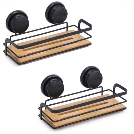 CARLA HOME  2 Pack Rectangular Bamboo Corner Shower Caddy Shelf Basket Rack with Premium Vacuum Suction Cup No-Drilling for Bathroom and Kitchen-1992735301767925760