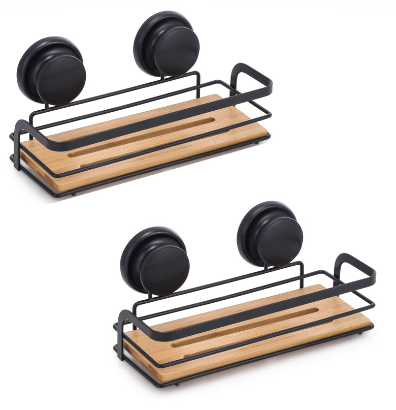 CARLA HOME  2 Pack Rectangular Bamboo Corner Shower Caddy Shelf Basket Rack with Premium Vacuum Suction Cup No-Drilling for Bathroom and Kitchen-1992735301767925760