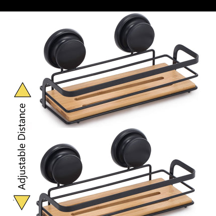 CARLA HOME  2 Pack Rectangular Bamboo Corner Shower Caddy Shelf Basket Rack with Premium Vacuum Suction Cup No-Drilling for Bathroom and Kitchen-1992735301767925763