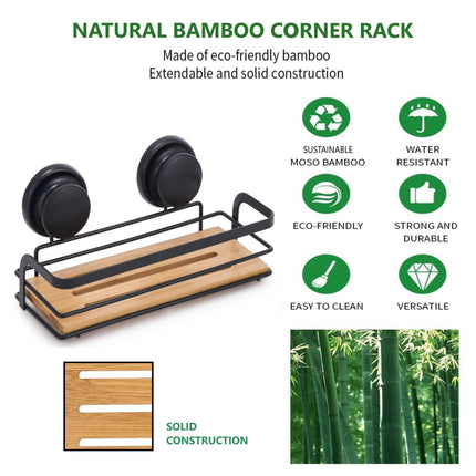 CARLA HOME  2 Pack Rectangular Bamboo Corner Shower Caddy Shelf Basket Rack with Premium Vacuum Suction Cup No-Drilling for Bathroom and Kitchen-1992735301767925766