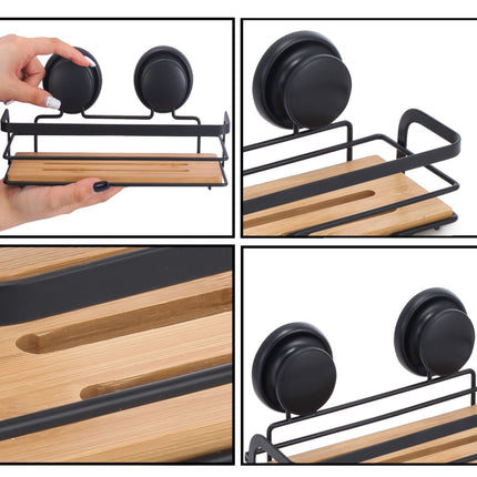 CARLA HOME  2 Pack Rectangular Bamboo Corner Shower Caddy Shelf Basket Rack with Premium Vacuum Suction Cup No-Drilling for Bathroom and Kitchen-1992735301767925767