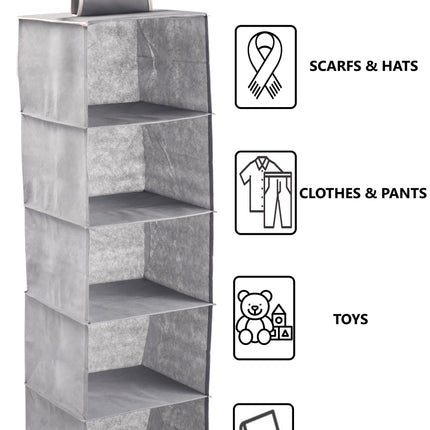 CARLA HOME  5 Tier Shelf Hanging Closet Organizer and Storage for Clothes (Grey)-1978962238370877442