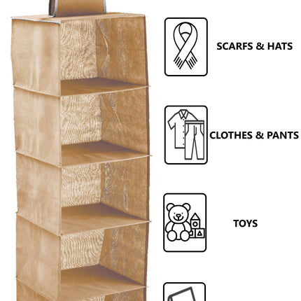 CARLA HOME  5 Tier Shelf Hanging Closet Organizer and Storage for Clothes (Beige)-1992735280918040577