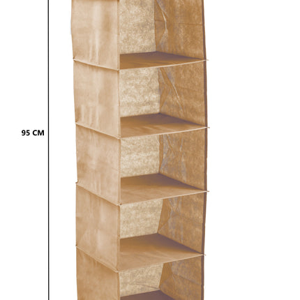 CARLA HOME  5 Tier Shelf Hanging Closet Organizer and Storage for Clothes (Beige)-1992735280918040583