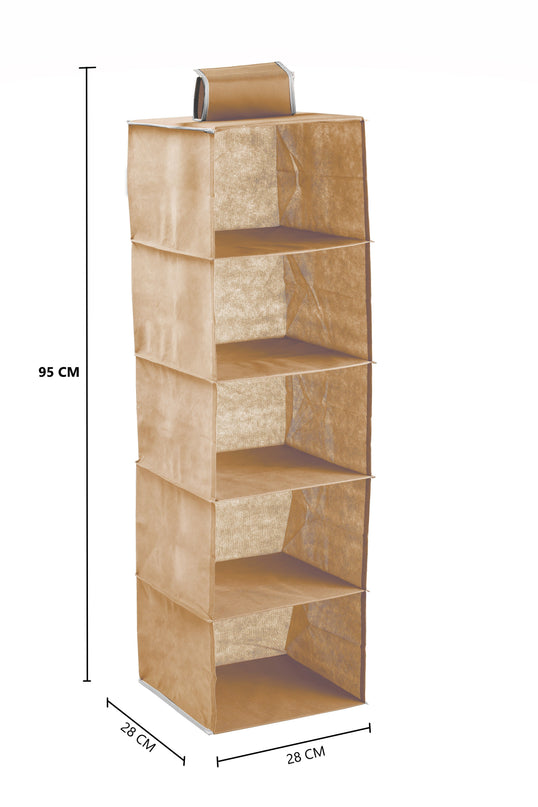 CARLA HOME  5 Tier Shelf Hanging Closet Organizer and Storage for Clothes (Beige)-1992735280918040583