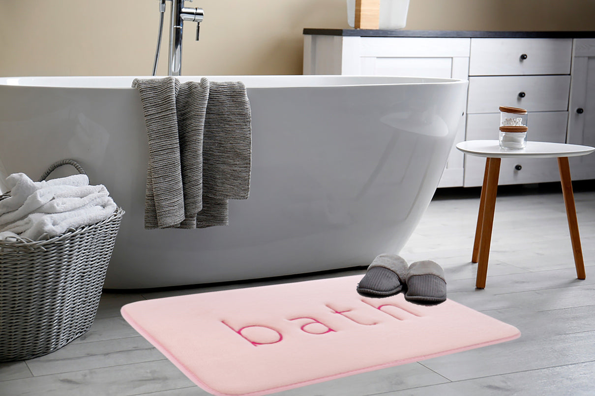 CARLA HOME Extra Thick Memory Foam & Super Comfort Bath Rug Mat for Bathroom (60 x 40 cm, Pink)-1992735299377172484