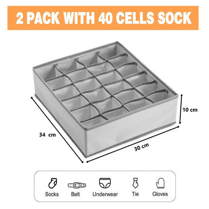 CARLA HOME Set of 2 Fabric Drawer Organizer Divider Storage Boxes for Storing Socks, Underwear, Ties, Scarves (Grey)-1978962239570448385