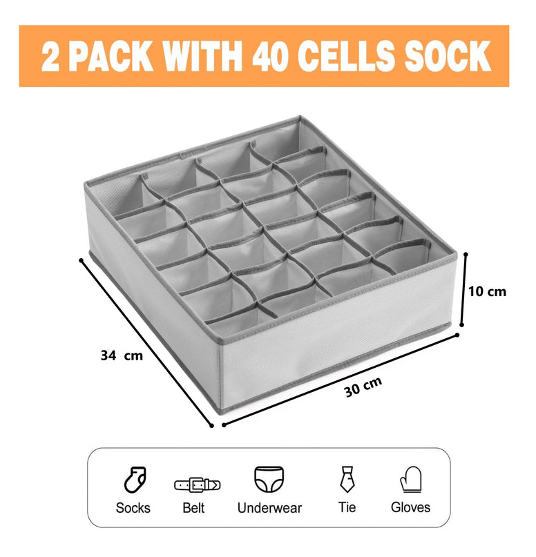 CARLA HOME Set of 2 Fabric Drawer Organizer Divider Storage Boxes for Storing Socks, Underwear, Ties, Scarves (Grey)-1978962239570448385
