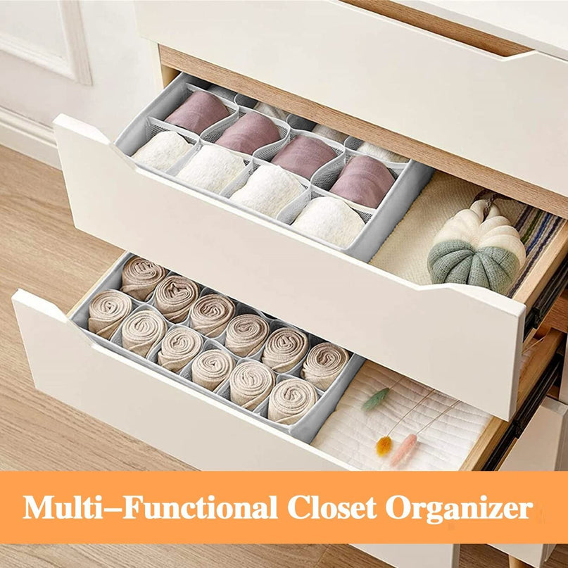 CARLA HOME Set of 2 Fabric Drawer Organizer Divider Storage Boxes for Storing Socks, Underwear, Ties, Scarves (Grey)-1978962239570448390