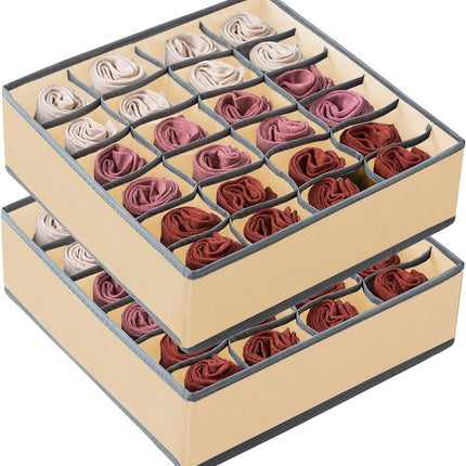 CARLA HOME Set of 2 Fabric Drawer Organizer Divider Storage Boxes for Storing Socks, Underwear, Ties, Scarves (Beige)-1978962239771774976