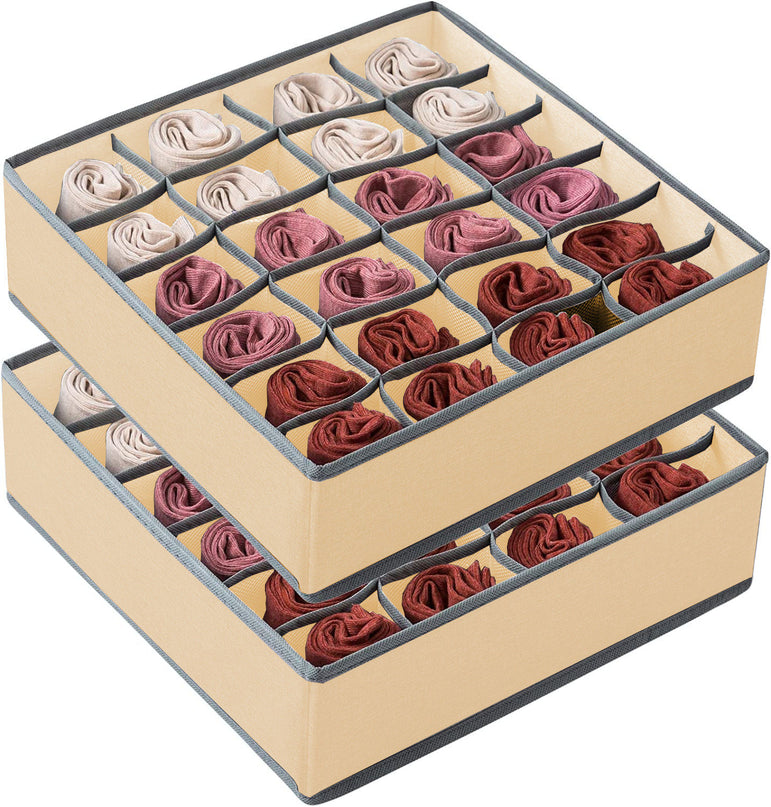 CARLA HOME Set of 2 Fabric Drawer Organizer Divider Storage Boxes for Storing Socks, Underwear, Ties, Scarves (Beige)-1978962239771774976