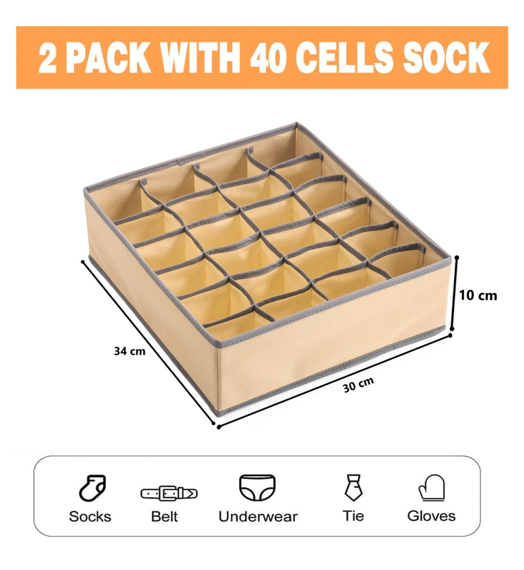 CARLA HOME Set of 2 Fabric Drawer Organizer Divider Storage Boxes for Storing Socks, Underwear, Ties, Scarves (Beige)-1978962239771774977