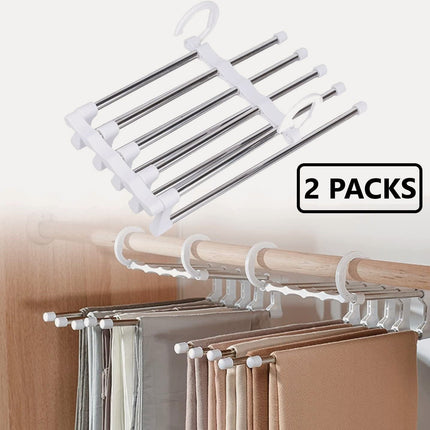CARLA HOME  2 Pack Stainless Steel Adjustable 5 in 1 Pants Hangers Non-Slip Space Saving for Home Storage-1992735284936183809