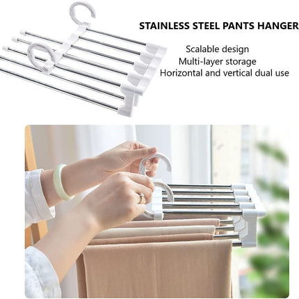 CARLA HOME  2 Pack Stainless Steel Adjustable 5 in 1 Pants Hangers Non-Slip Space Saving for Home Storage-1992735284936183810