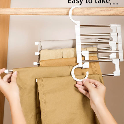 CARLA HOME  2 Pack Stainless Steel Adjustable 5 in 1 Pants Hangers Non-Slip Space Saving for Home Storage-1992735284936183813