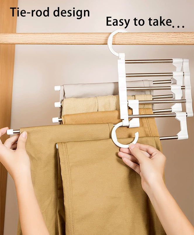 CARLA HOME  2 Pack Stainless Steel Adjustable 5 in 1 Pants Hangers Non-Slip Space Saving for Home Storage-1992735284936183813
