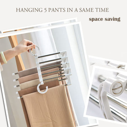 CARLA HOME  2 Pack Stainless Steel Adjustable 5 in 1 Pants Hangers Non-Slip Space Saving for Home Storage-1992735284936183814