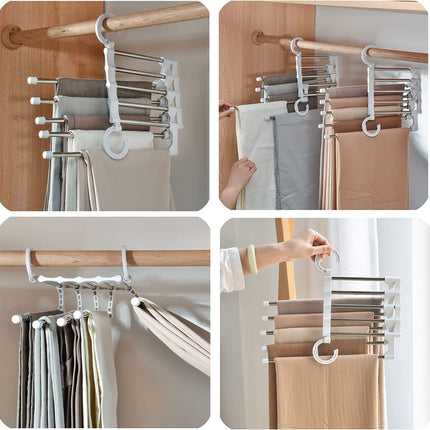 CARLA HOME  2 Pack Stainless Steel Adjustable 5 in 1 Pants Hangers Non-Slip Space Saving for Home Storage-1992735284936183815