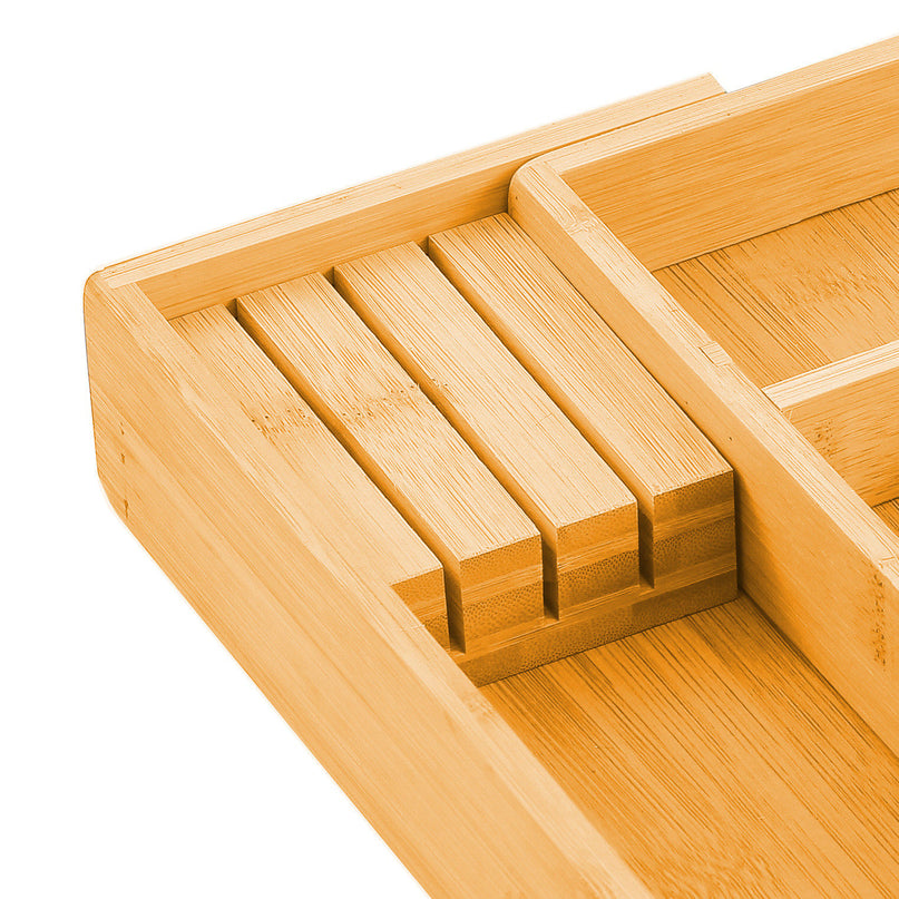 2 Pack Large Capacity Bamboo Expandable Drawer Organizer with Knife Block Holder for Home Kitchen Utensils-1978962241122340873