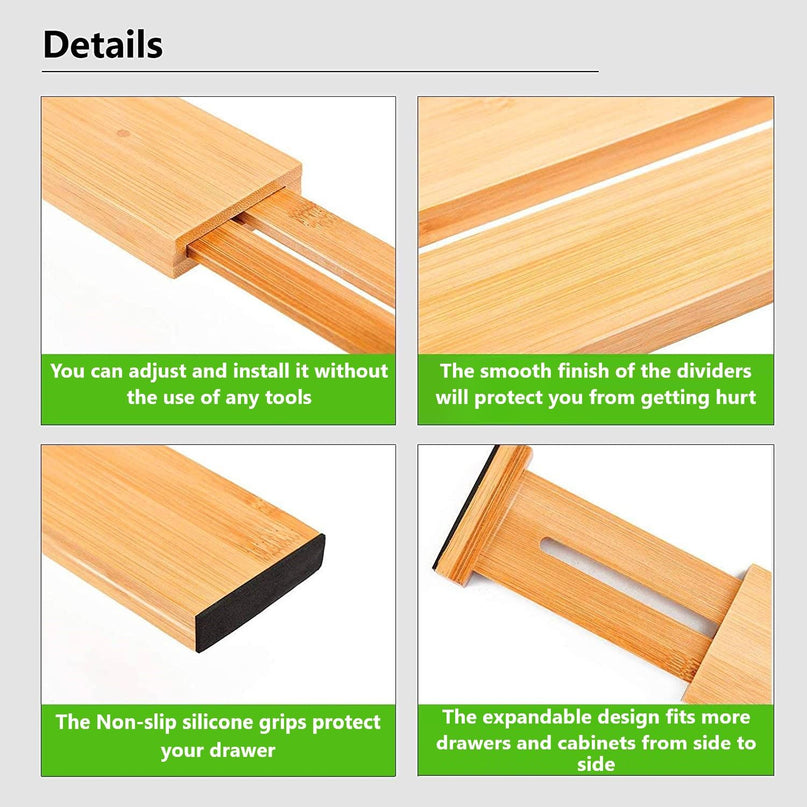 8 Pack Bamboo Adjustable Kitchen Drawer Dividers (Large, 44-55 cm)-1978962241608880130