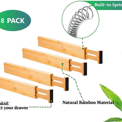 8 Pack Bamboo Adjustable Kitchen Drawer Dividers (Large, 44-55 cm)-1978962241608880131