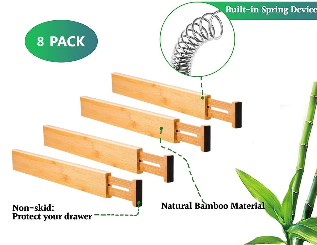 8 Pack Bamboo Adjustable Kitchen Drawer Dividers (Large, 44-55 cm)-1978962241608880131
