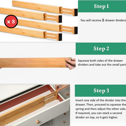 8 Pack Bamboo Adjustable Kitchen Drawer Dividers (Large, 44-55 cm)-1978962241608880133