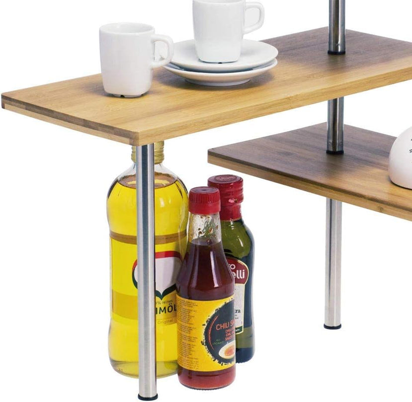 3 Tier Corner Shelf Kitchen Spice Rack Organiser with Hooks for Home Storage & Organisation, Adjustable Bamboo Wall Shelf for Pantry Organiser, Freestanding Spice Jars Storage Rack for Kitchen Storage & Organisation-1992735302694866951