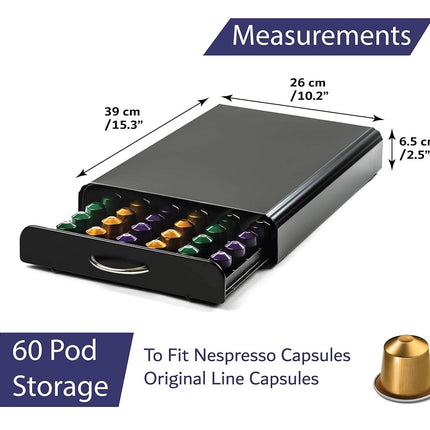 CARLA HOME Coffee Pods Holder Storage Drawer Compatible with 60 Nespresso Pods for Kitchen Storage & Organisation, Nespresso Pod Holder Coffee Machine for Home Storage (Black)-1992735291420577796